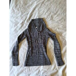 Love Change Womens Shawl Collar Cable Knit Sweater Gray Marled Button Neck